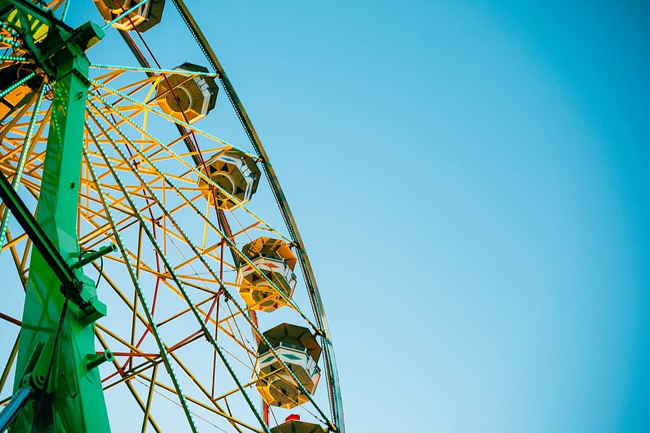 structure, fun, ride, ferris wheel, sky, low angle view, copy space HD wallpaper