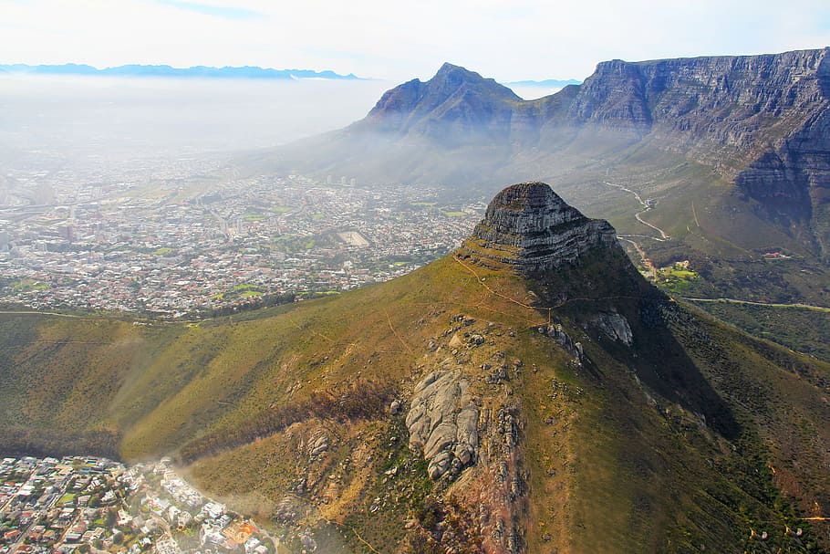 birds eye view photography of mountain, helicopter, ride, flight HD wallpaper
