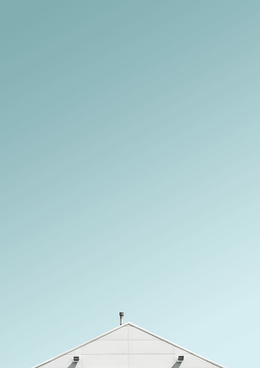 white shed, untitled, sky, blue, house, roof, light, chimney HD wallpaper