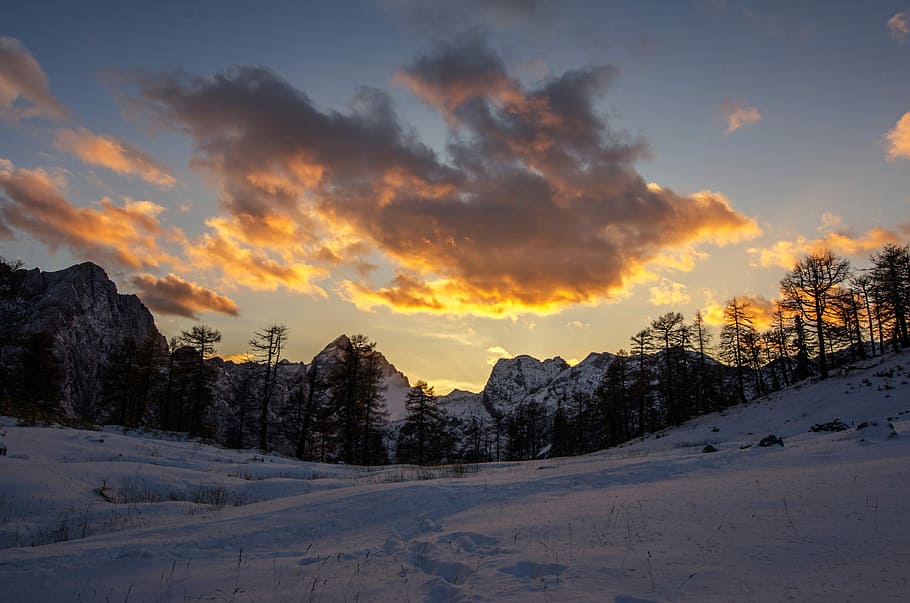 Alpine Landscape with clouds and sky, landscapes, mountains, public domain HD wallpaper