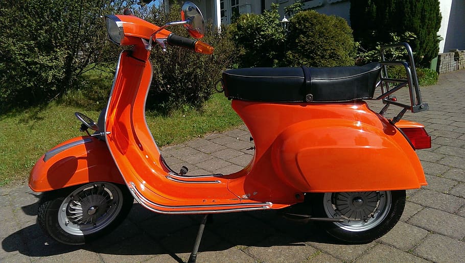 vespa, 50n, roller, orange, retro car, moped, mode of transportation HD wallpaper