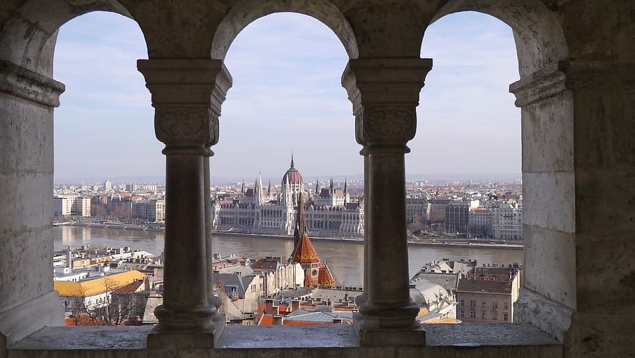 gray concrete buildings near body of water, scape, budapest HD wallpaper