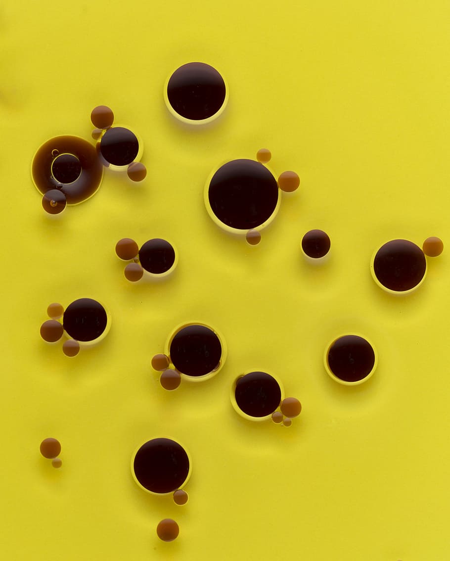 closeup photography of red liquids on oil, black and brown bubble art HD wallpaper