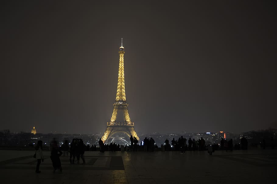 Paris, Night, Eiffel Tower, Light, people, france, architecture HD wallpaper