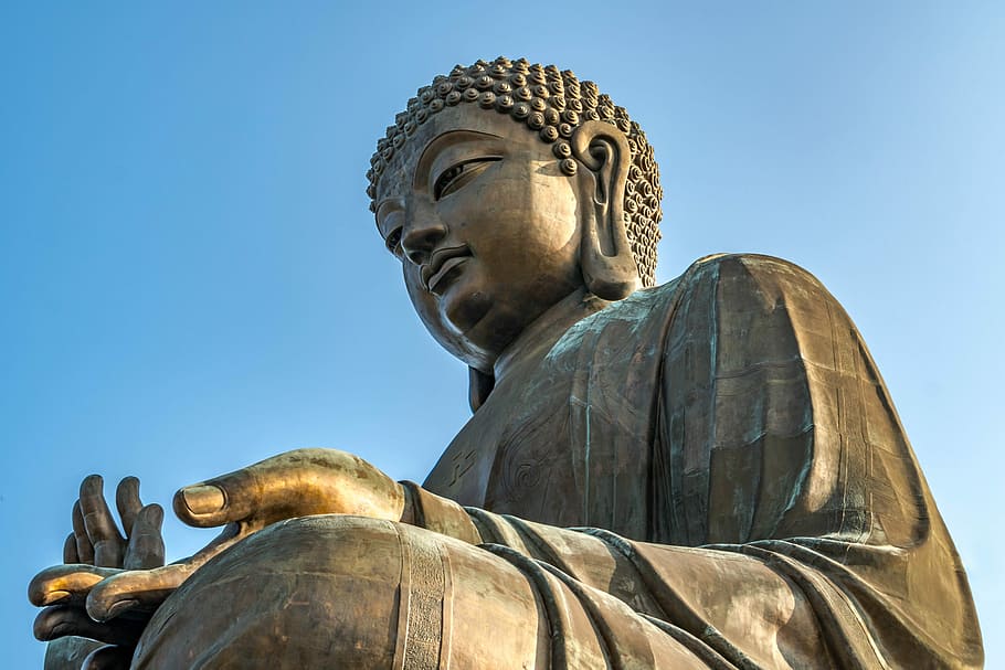 Gautama Buddha statue, sculpture, religion, travel, hong kong, HD wallpaper