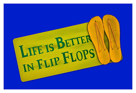 shield, postcard, live, better, flip flops, shoes, funny, greeting card HD wallpaper