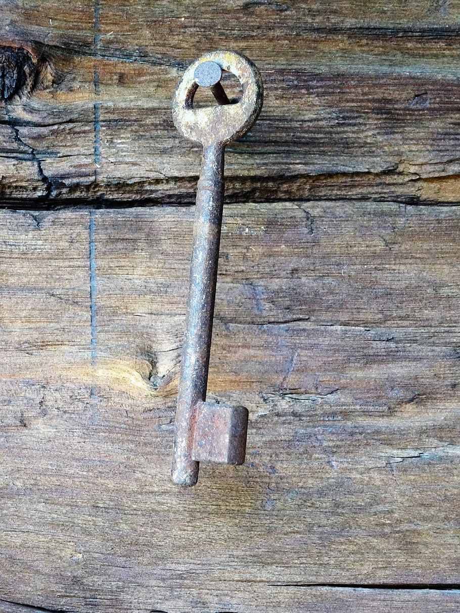 Key, Nail, Wooden, Wall, Old, Iron, wooden wall, stainless