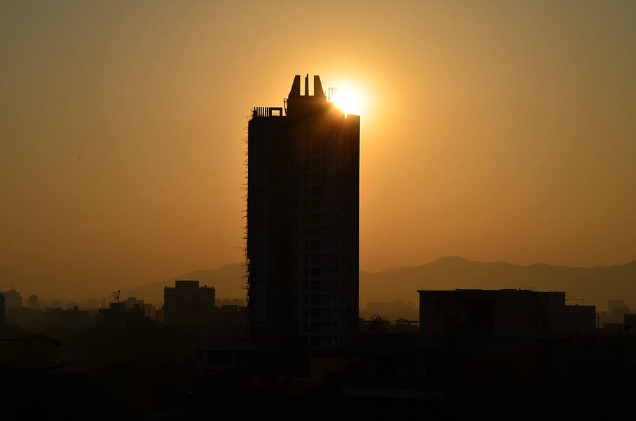 Sunset, Building, Evening, Sun, Sky, urban, city, cityscape HD wallpaper