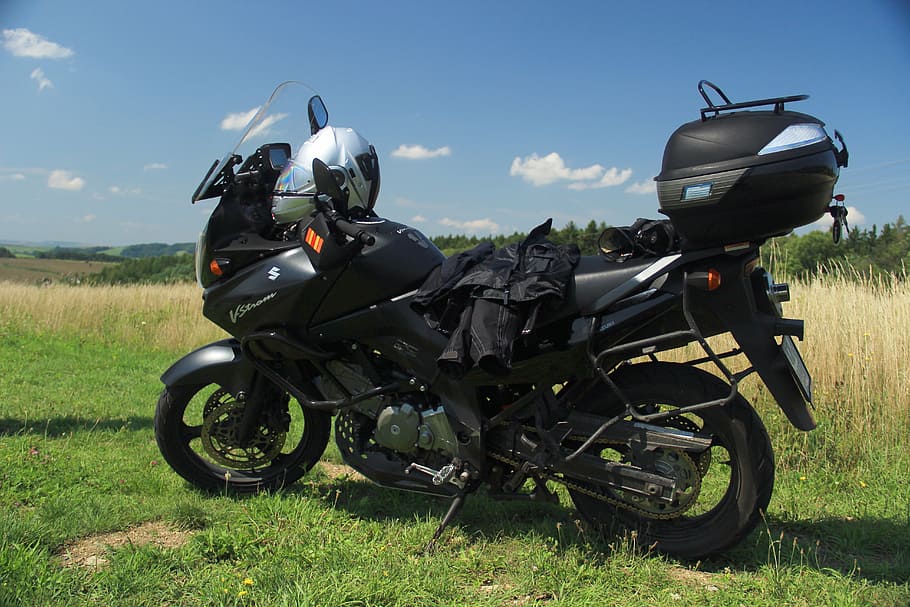 motorcycle, suzuki, v-strom, pause, break, transportation, mode of transportation HD wallpaper