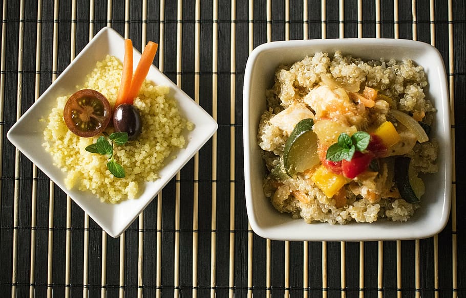 cuscus, quinoa, vegetables, healthy food, salads, carrot, pact, HD wallpaper