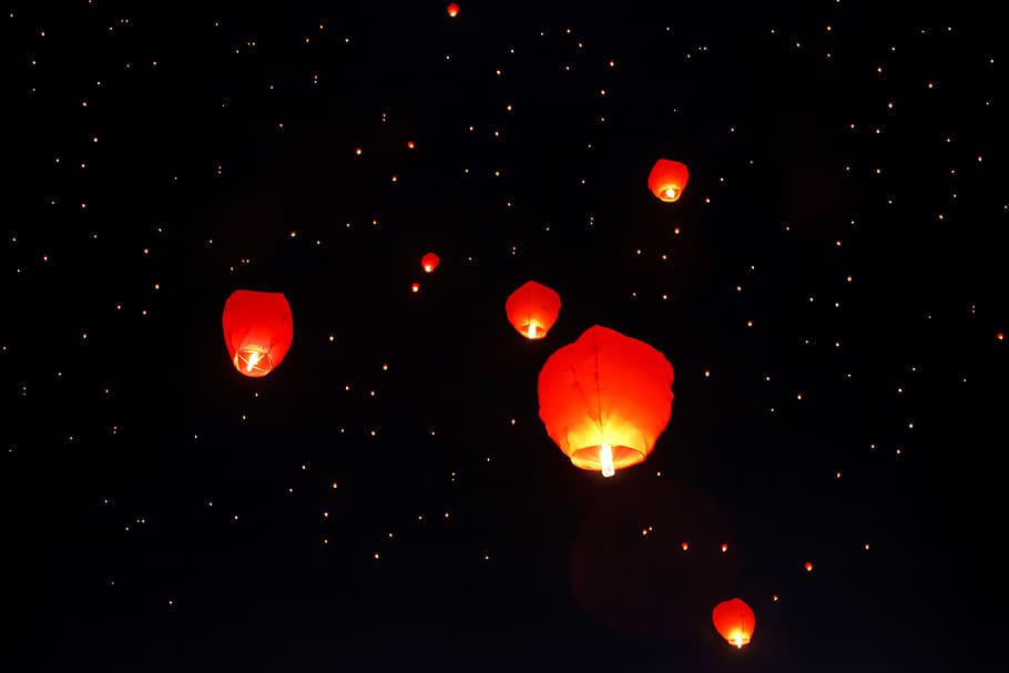 red paper lantern, chinese, asian, candle, celebration, fire, HD wallpaper