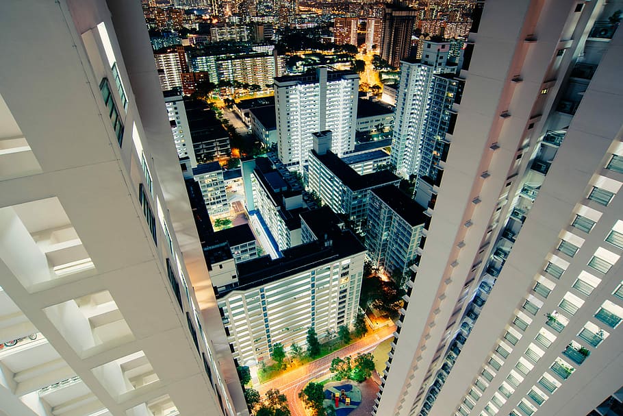 high angle-view of white painted high rise buildings, aerial photo of high rise buildings HD wallpaper