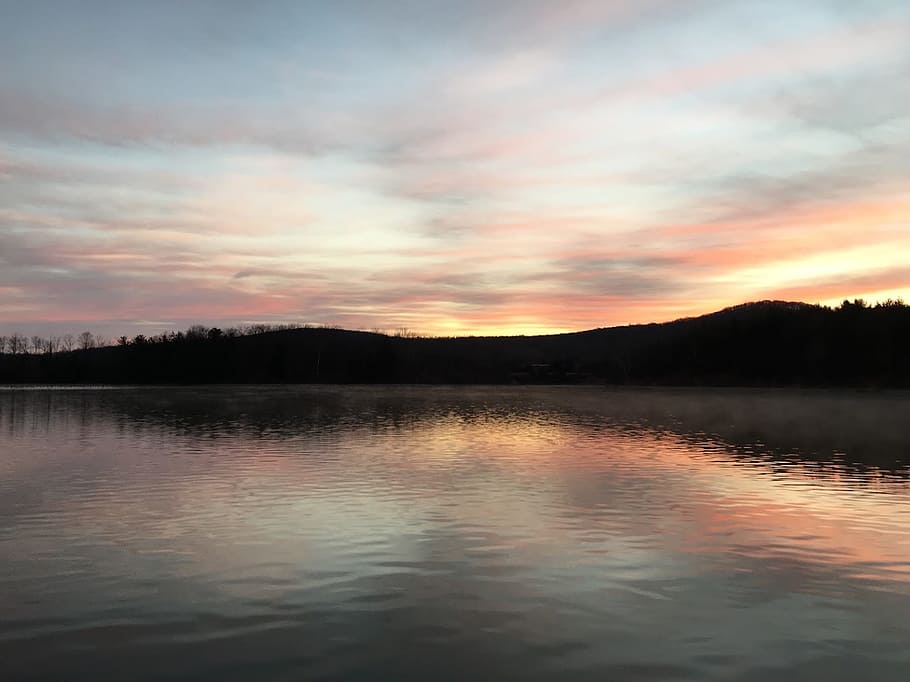 lake, sunrise, water, reflection, colorful, landscape, sky HD wallpaper