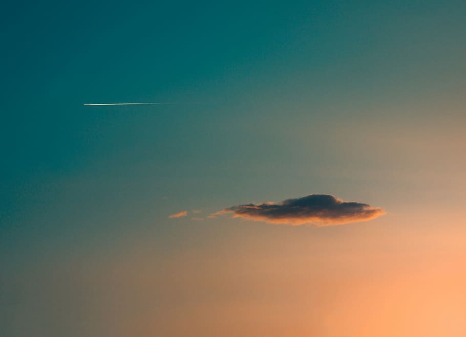 aerial photograpy of cloud, teal and orange sky photography, plane HD wallpaper
