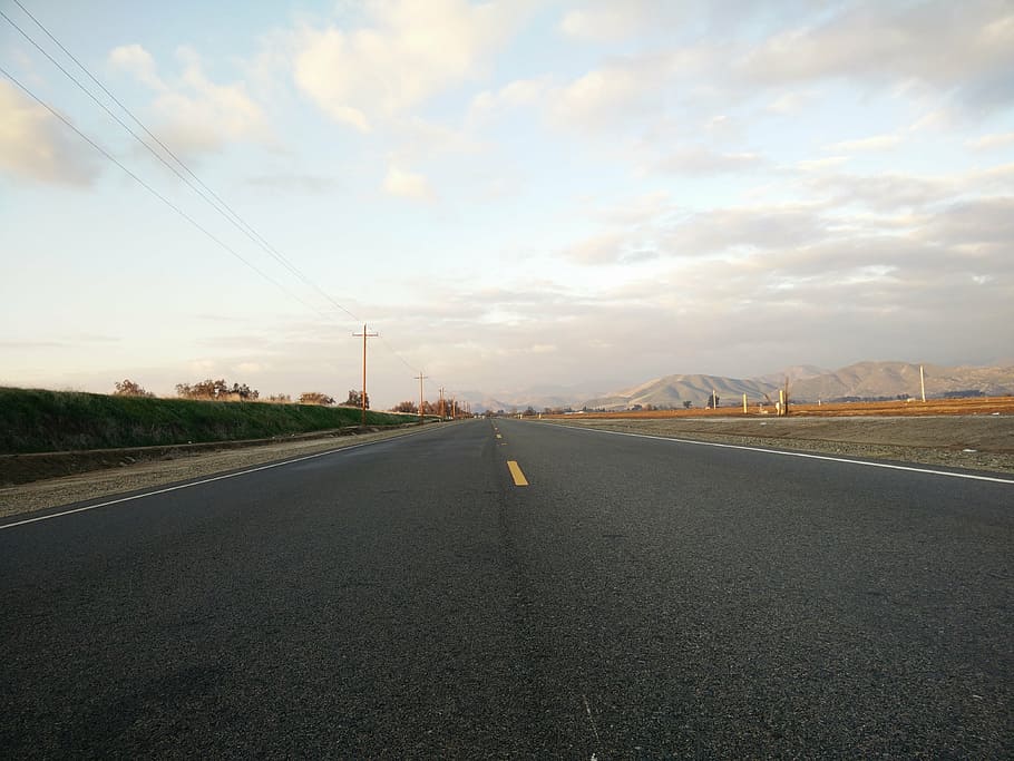 route, sunset, dusk, road, evening, nature, fields, clouds HD wallpaper