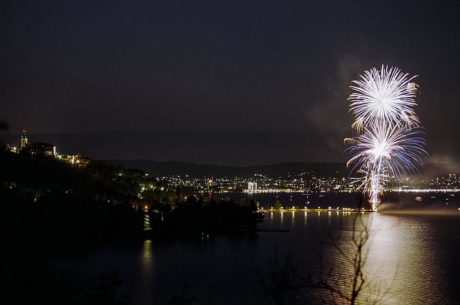 firework, lake, hungary, balaton, nature, reflection, night HD wallpaper