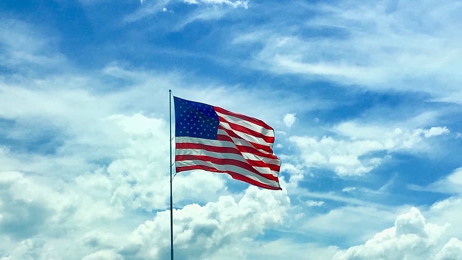 dom, sky, flag, wind, summer, patriotism, cloud - sky, nature HD wallpaper