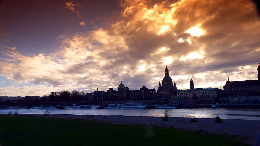 white concrete building in front body of water, dresden, panorama HD wallpaper