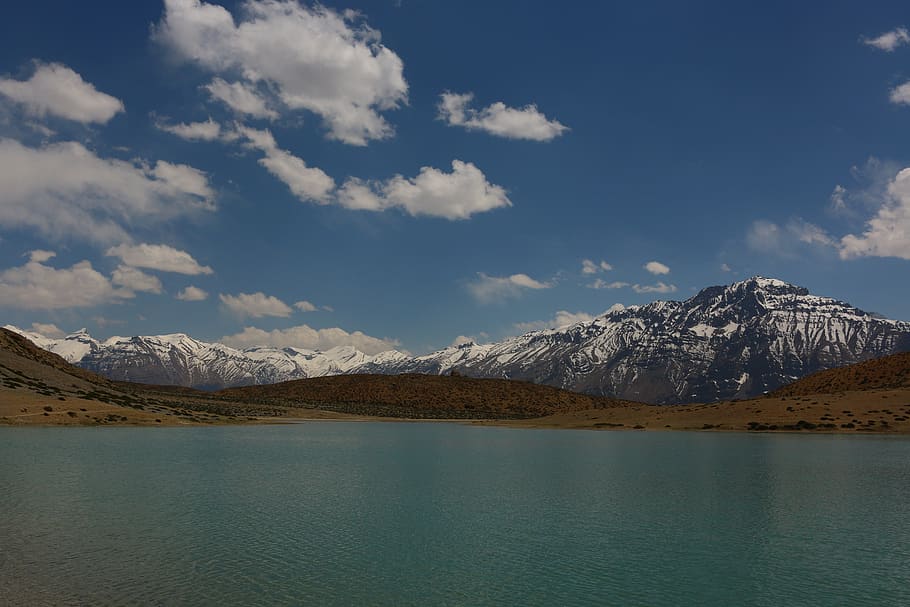 dhankar lake, himachal pradesh, spiti valley, himalayas, sky, HD wallpaper
