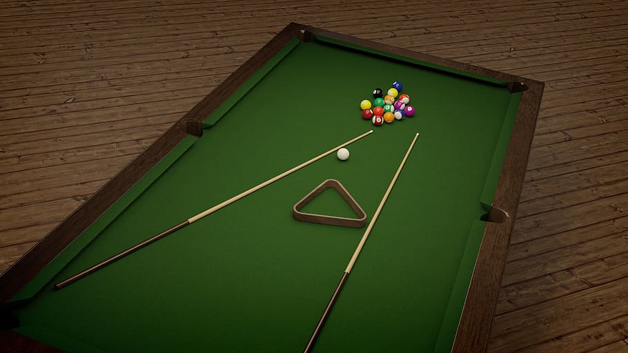 photo of pool table set inside room, billiards, balls, cloth HD wallpaper