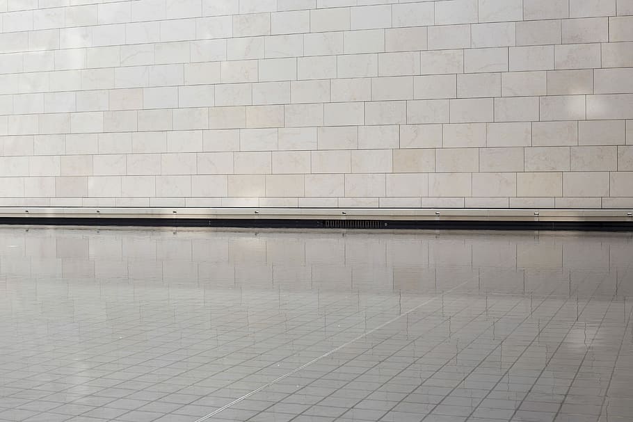 rectangular gray tiles, white concrete wall, brick, lines, geometric HD wallpaper