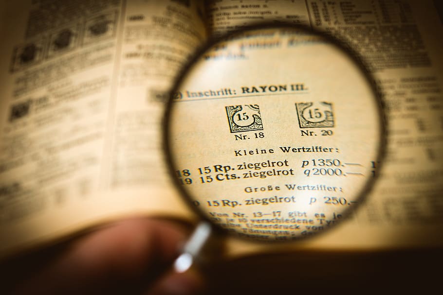 magnifying glass photograph, philatelist, stamp collection, collecting, HD wallpaper