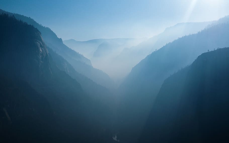 aerial photo of mountains covered with mist, fog on mountains HD wallpaper