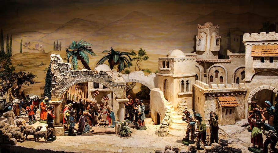 historical diorama, nativity scene, crib, christmas, father christmas