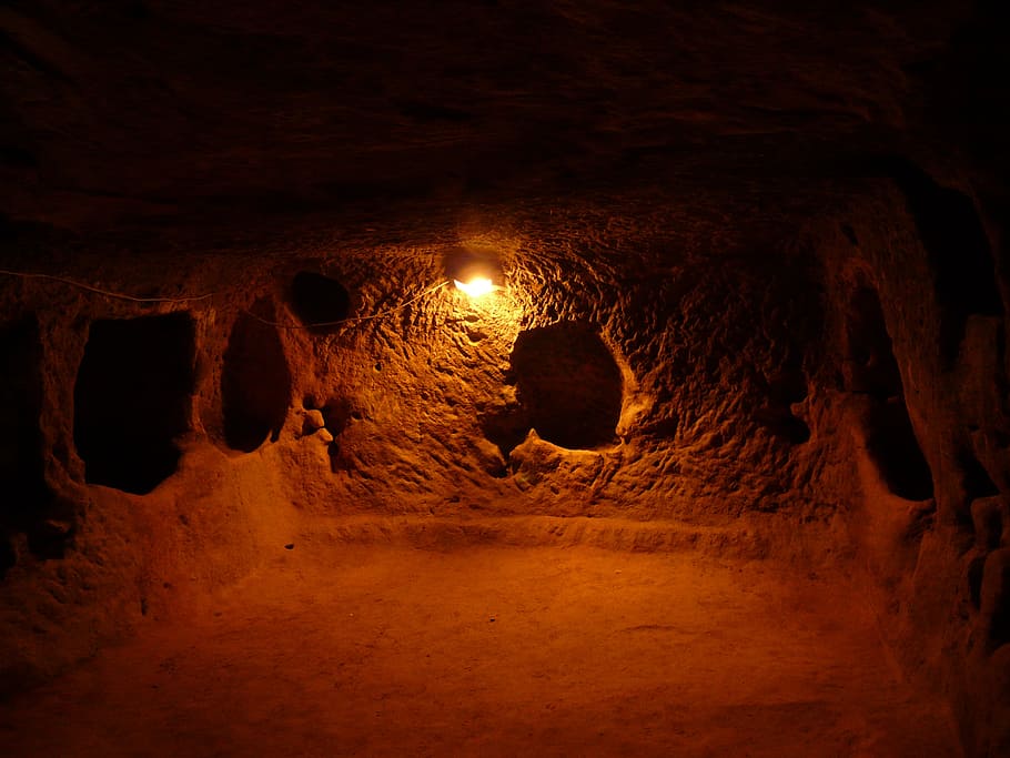 lighted cave, underground city, turkey, space, cappadocia, living room