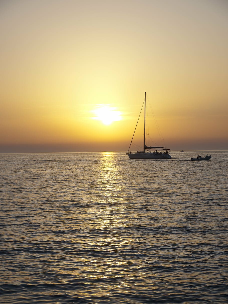 sunset, sea, boot, abendstimmung, croatia, holiday, water, sky HD wallpaper