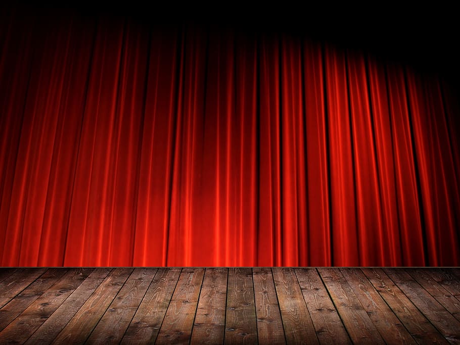 red theater curtain, theatre, las vegas, casino, wooden floors, HD wallpaper