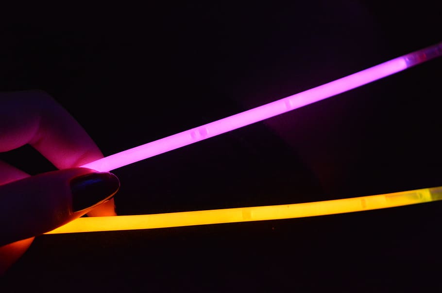 Hand, Nail, Pink, Yellow, Woman, light, laser, black background HD wallpaper