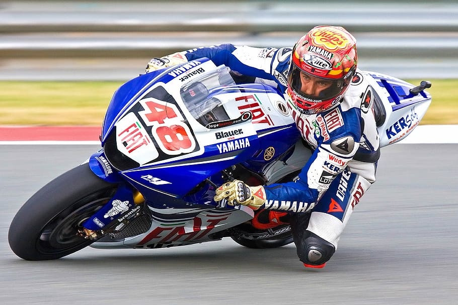 man wearing Yamaha gear riding Yamaha sports bike, lorenzo, jorge, HD wallpaper