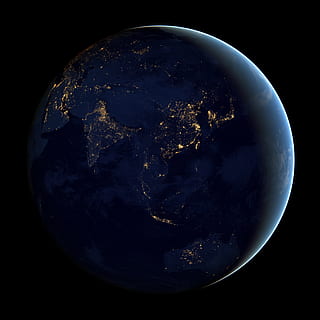 planet earth, asia, globe, cities, lights, space, night, satellite HD wallpaper