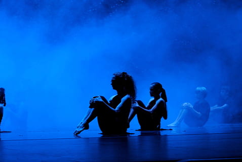 On Stage, Stage, Performance, Dancers, lighting, fog, blue HD wallpaper