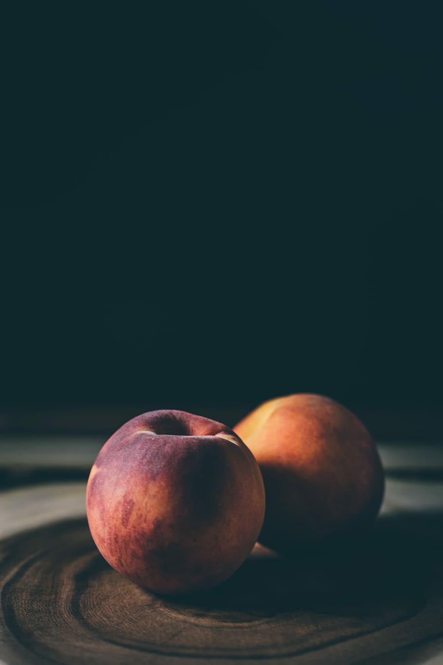 two apples on table, two red apples on brown surface, peach, fruit HD wallpaper