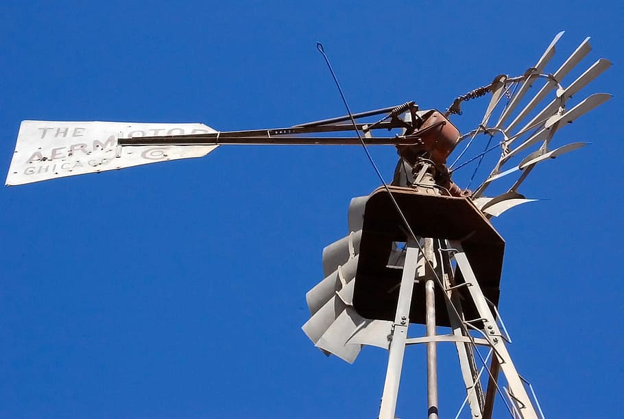 Aermotor, Old Windmill, blue, sky, new mexico, desert, plains HD wallpaper