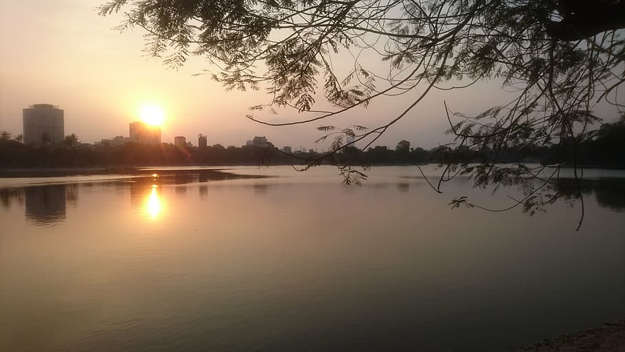 sunset, hanoi, more, park, water, reflection, sky, tree, beauty in nature HD wallpaper
