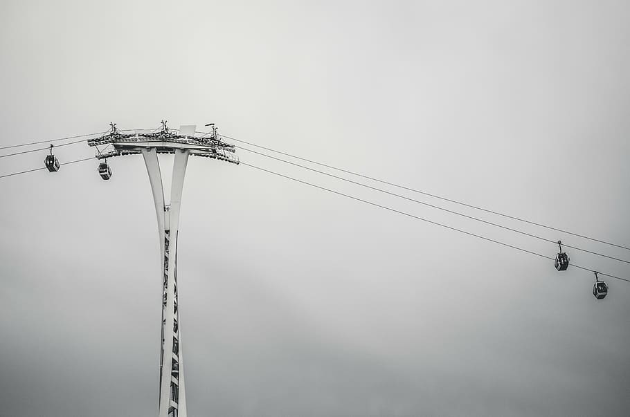 cable car, cable railway, perspective, sky, amusement park HD wallpaper