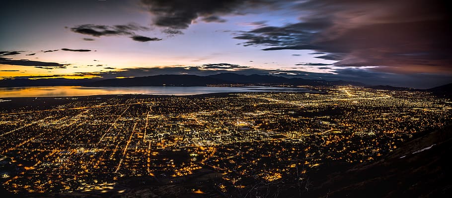 aerial photography of city during nighttime, provo, utah, panorama, HD wallpaper