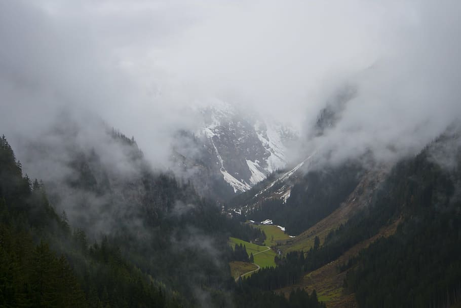 clouds, fog, valley, mountains, hill, landscape, environment HD wallpaper