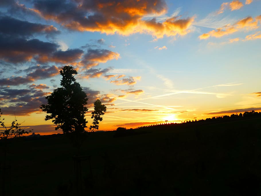 sunset, evening, evening sky, clouds, silhouette, afterglow HD wallpaper