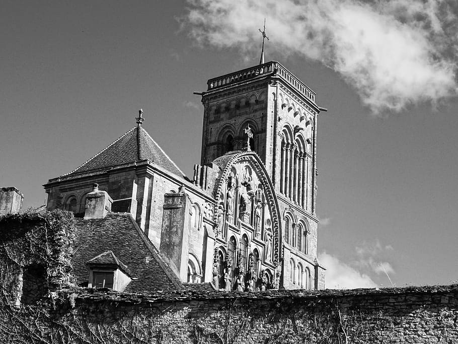 church, steeple, tower, architecture, building, france, vézelay HD wallpaper