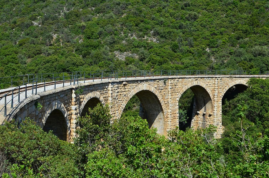 greece, volos, nature, train, pilion, arch, plant, bridge - man made structure HD wallpaper