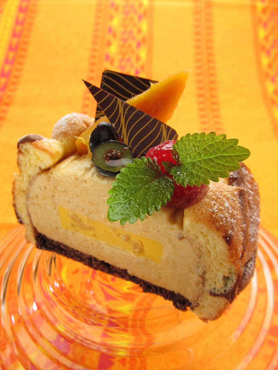 bread with chocolate and berry, cake, tahiti, mango, dessert HD wallpaper