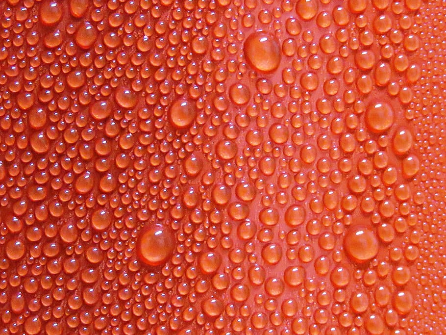 drops of water on orange surface during daytime, sweating, water bubbles HD wallpaper