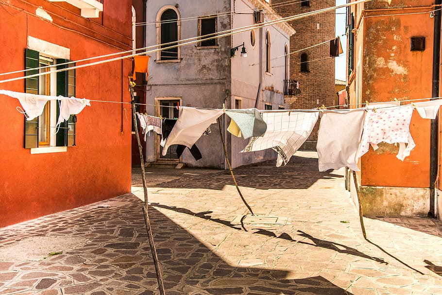 cloths hanging on rod, white clothes hanging on white string HD wallpaper