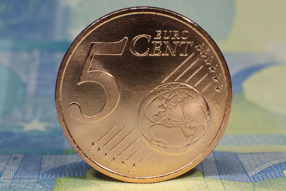 five, euro, cent, coin, front side, earth, globe, currency HD wallpaper
