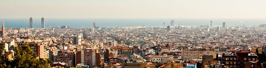 panoramic photography of cityscape, panoramica, barcelona, spain, HD wallpaper
