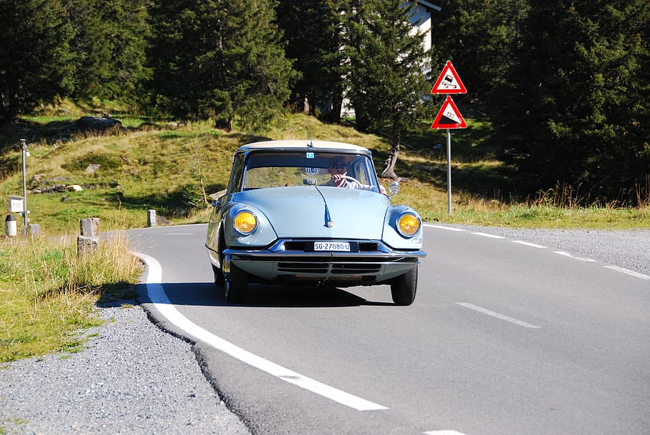 citroen ds, silvretta, blue, oldtimer, vorarlberg, austria HD wallpaper
